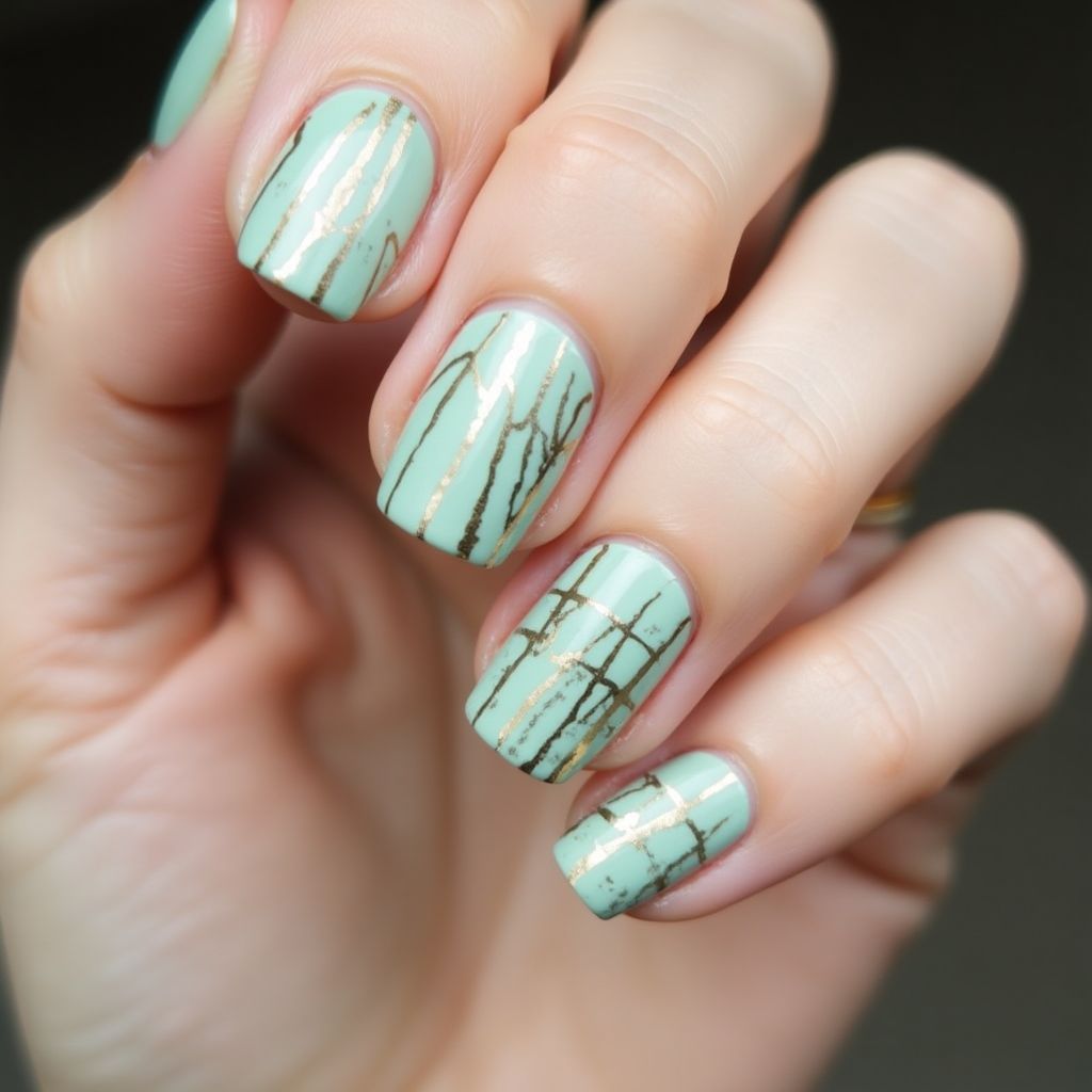 Mint Green Stripes And Lines Nail Design