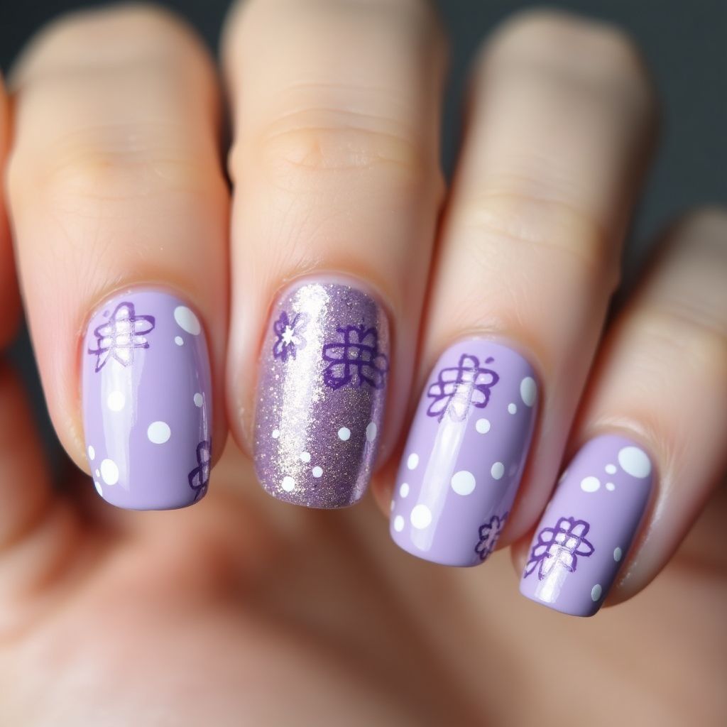 Lilac Dotting Nail Design