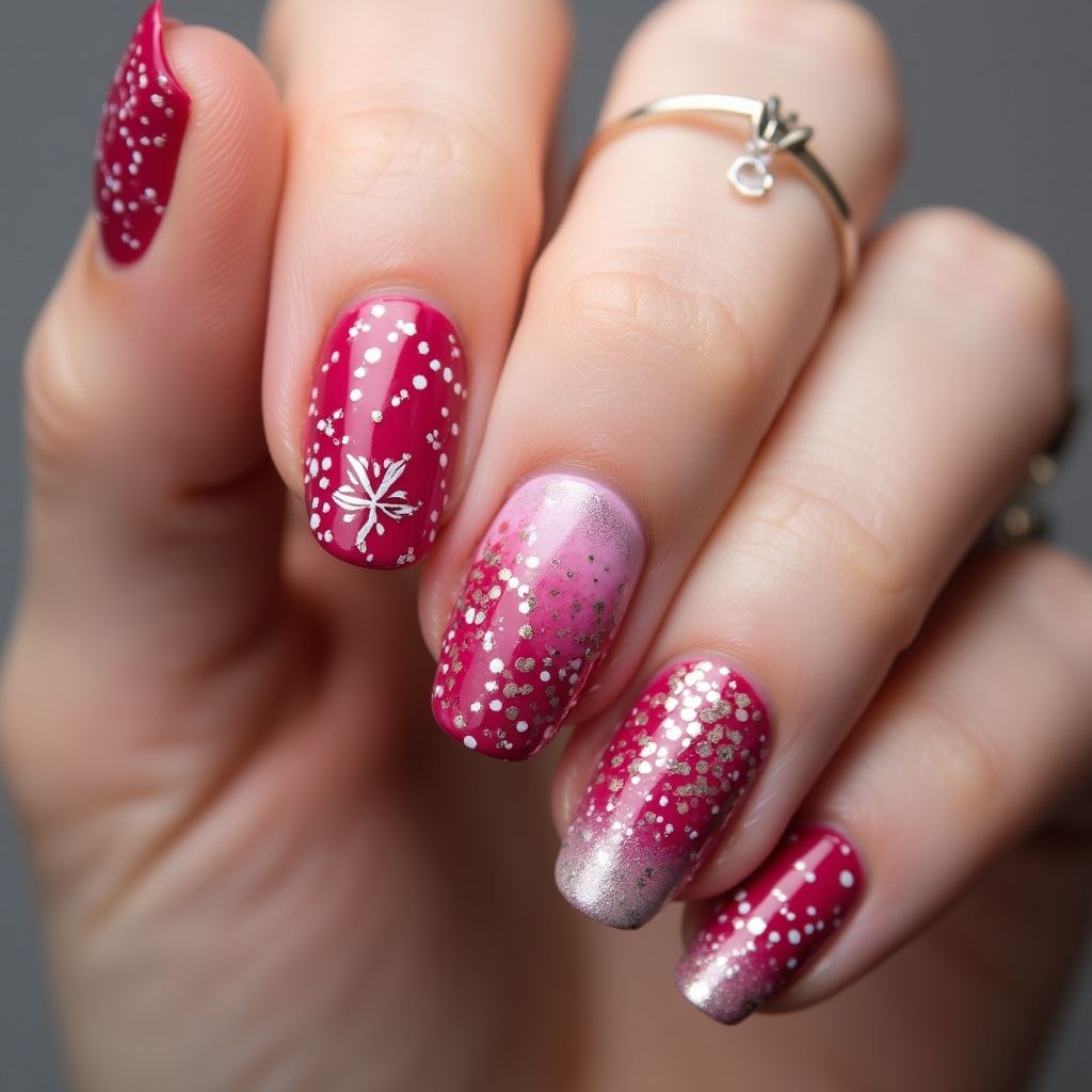 Fuchsia Dotting Nail Design