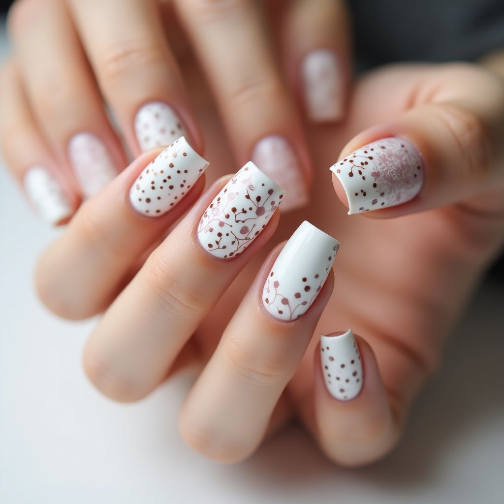 White Dotting Nail Design