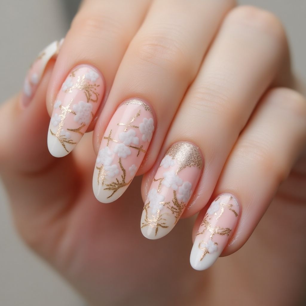 Nude Freehand Art Nail Design