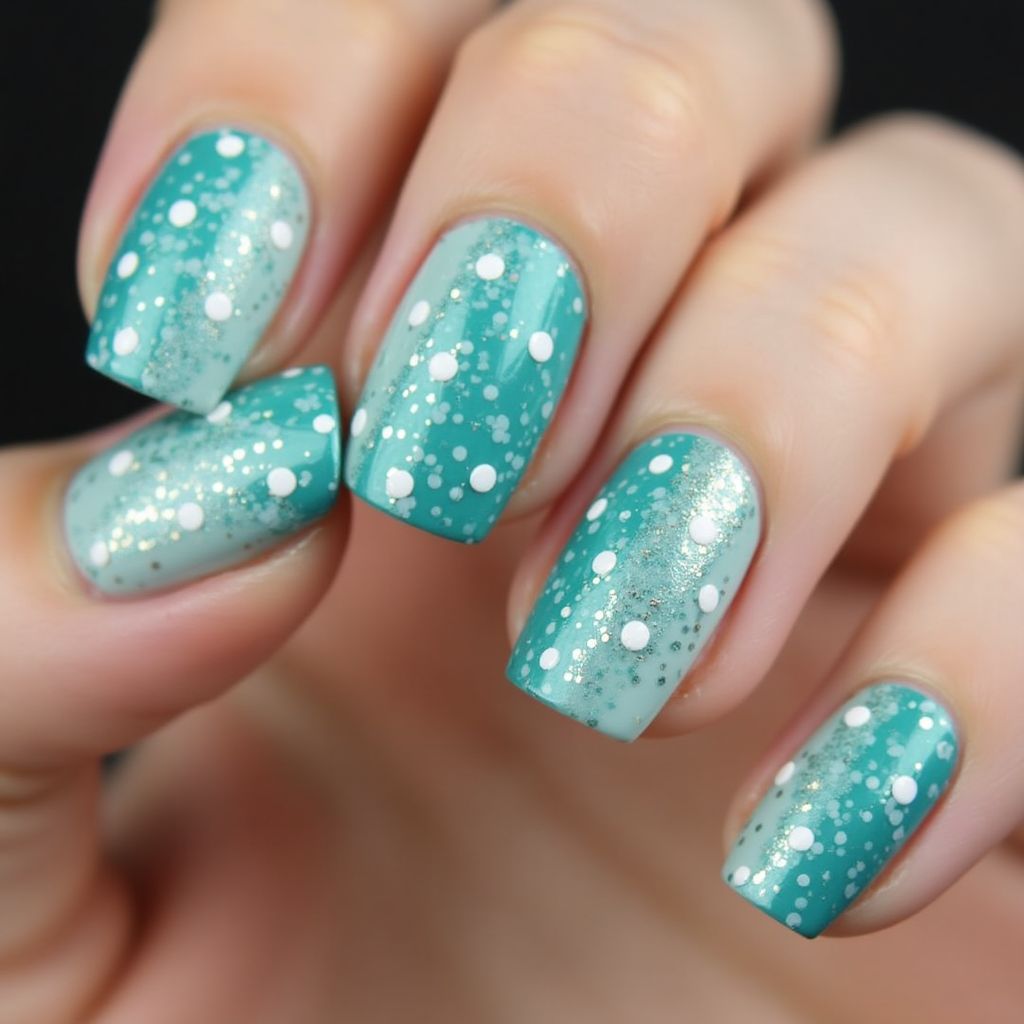 Teal Dotting Nail Design