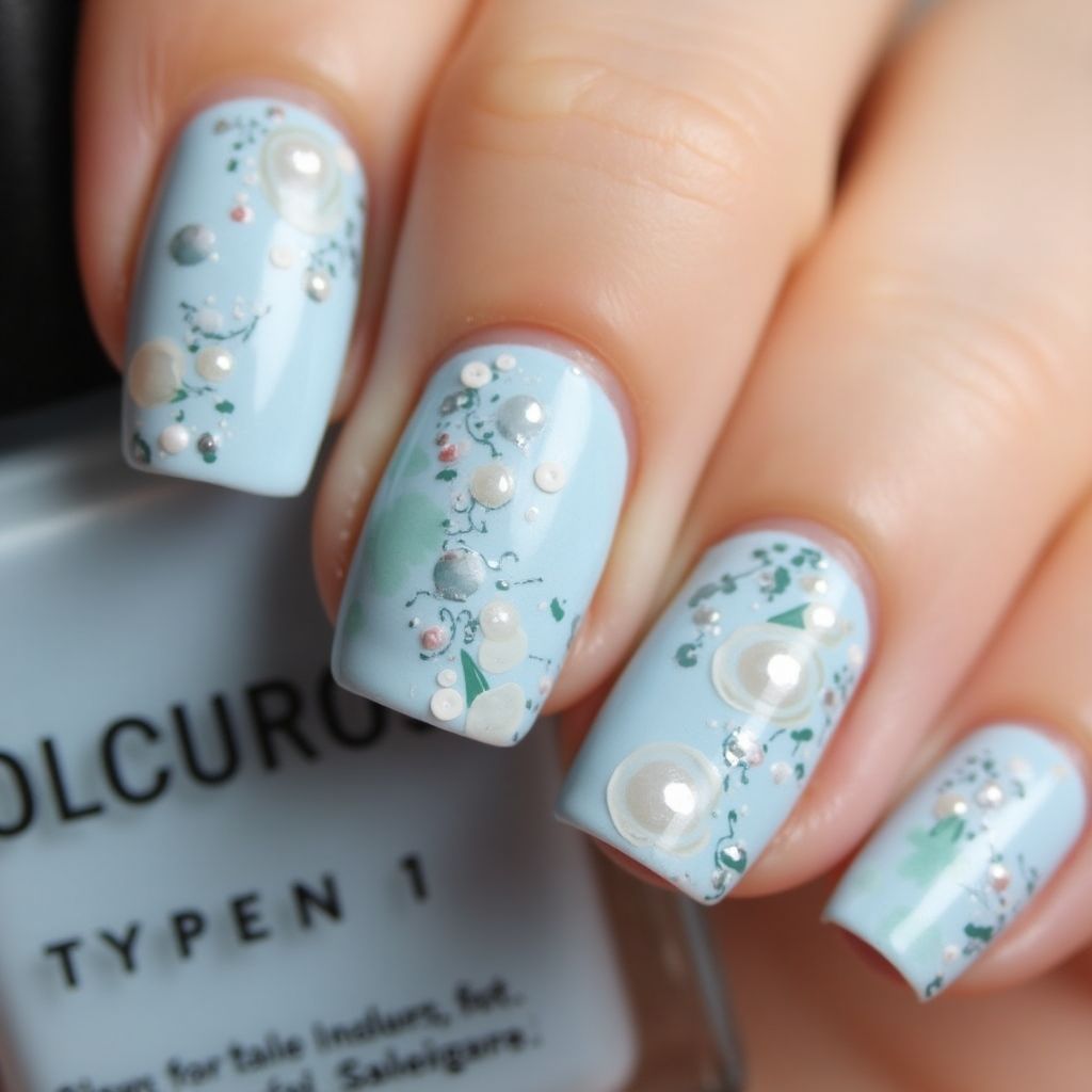 Baby Blue Dotting Nail Design