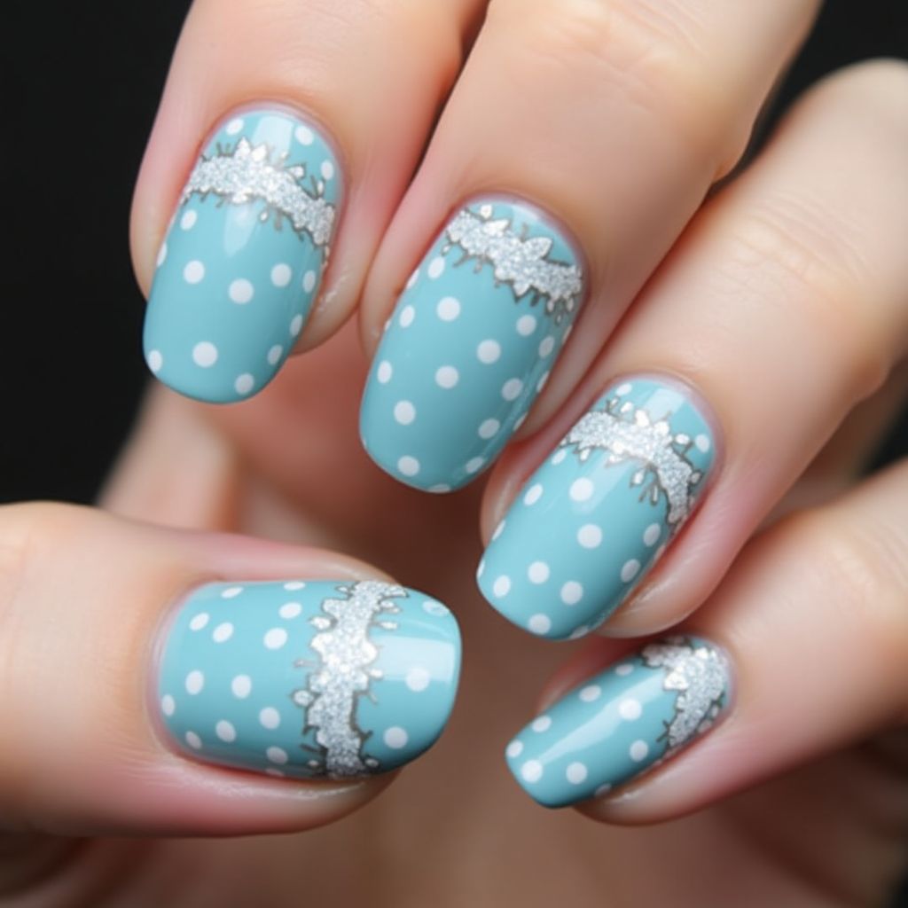 Pastel Blue Dotting Nail Design