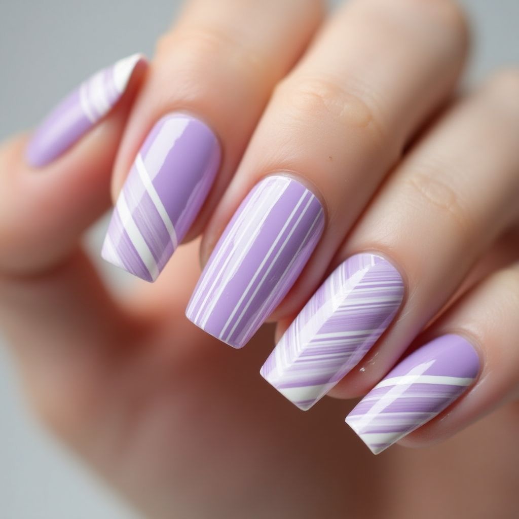 Pastel Purple Stripes And Lines Nail Design