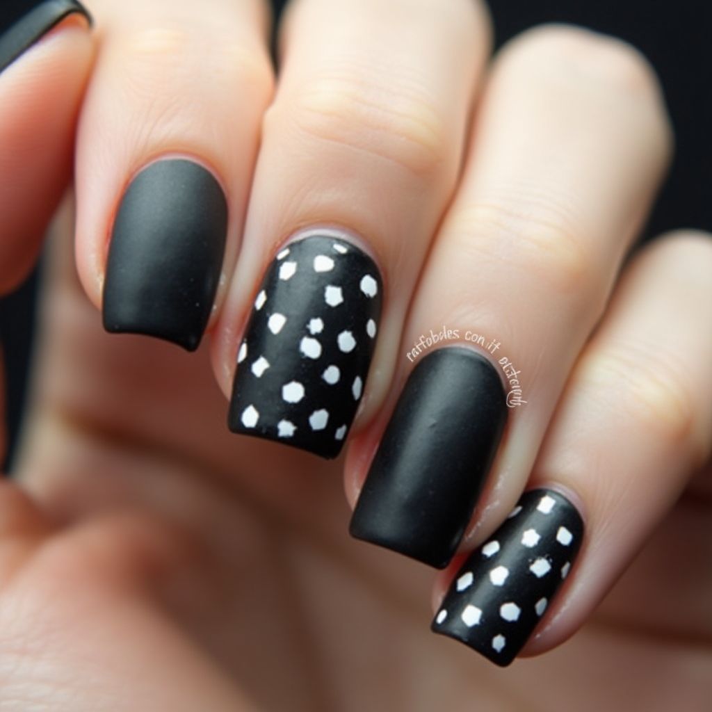 Black Dotting Nail Design