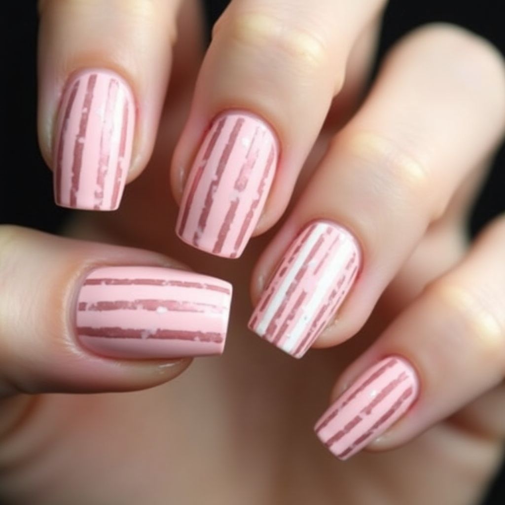 Baby Pink Stripes And Lines Nail Design