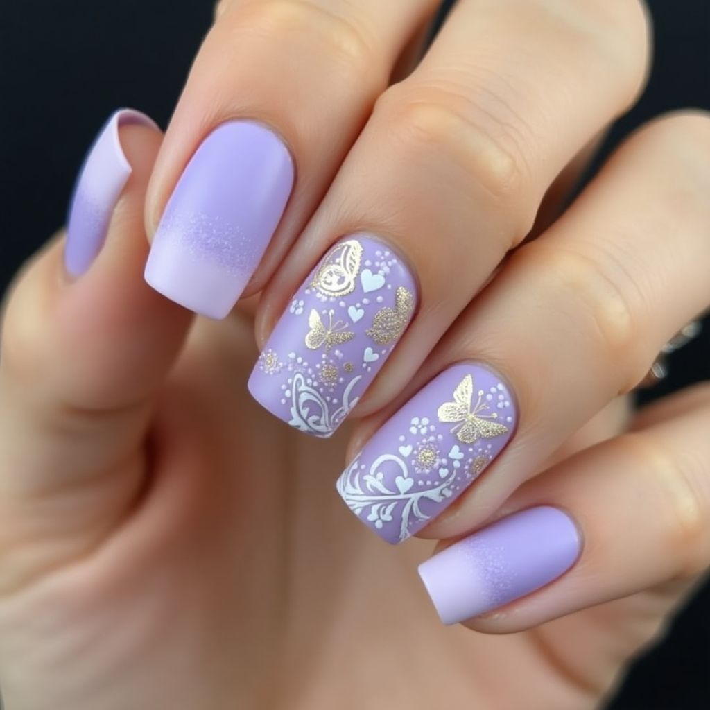 Lavender Freehand art Nail Design