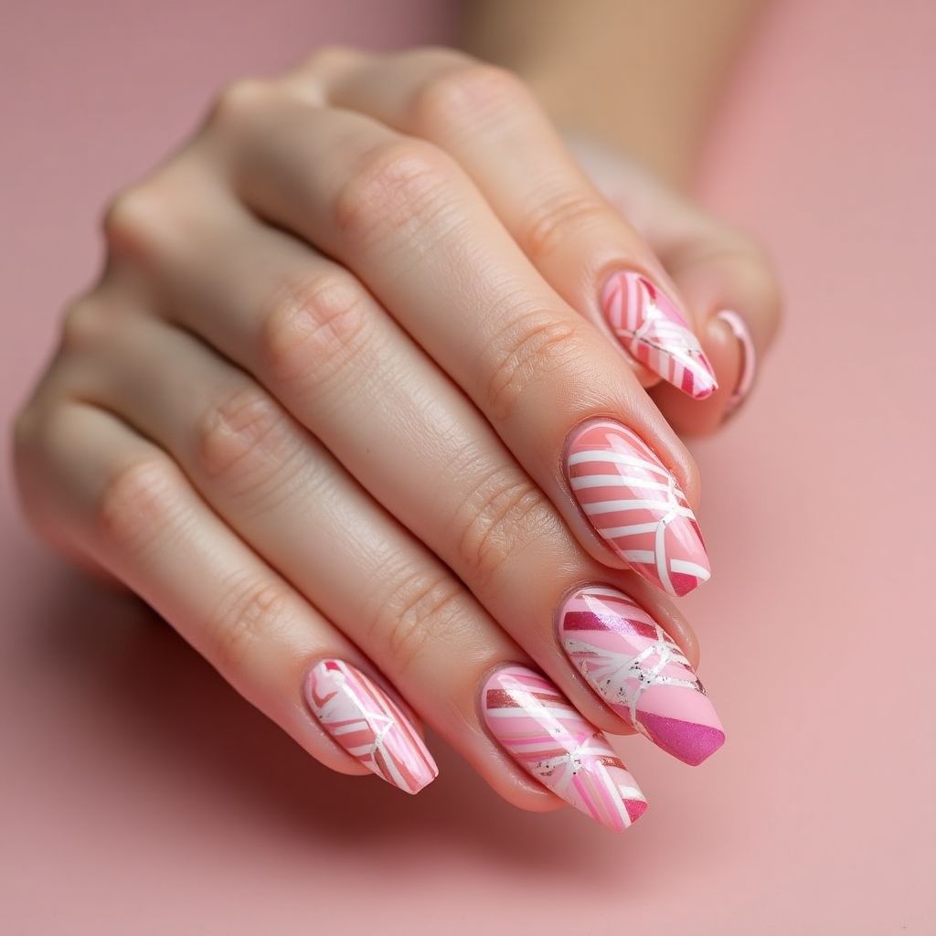 Pink Stripes And Lines Nail Design