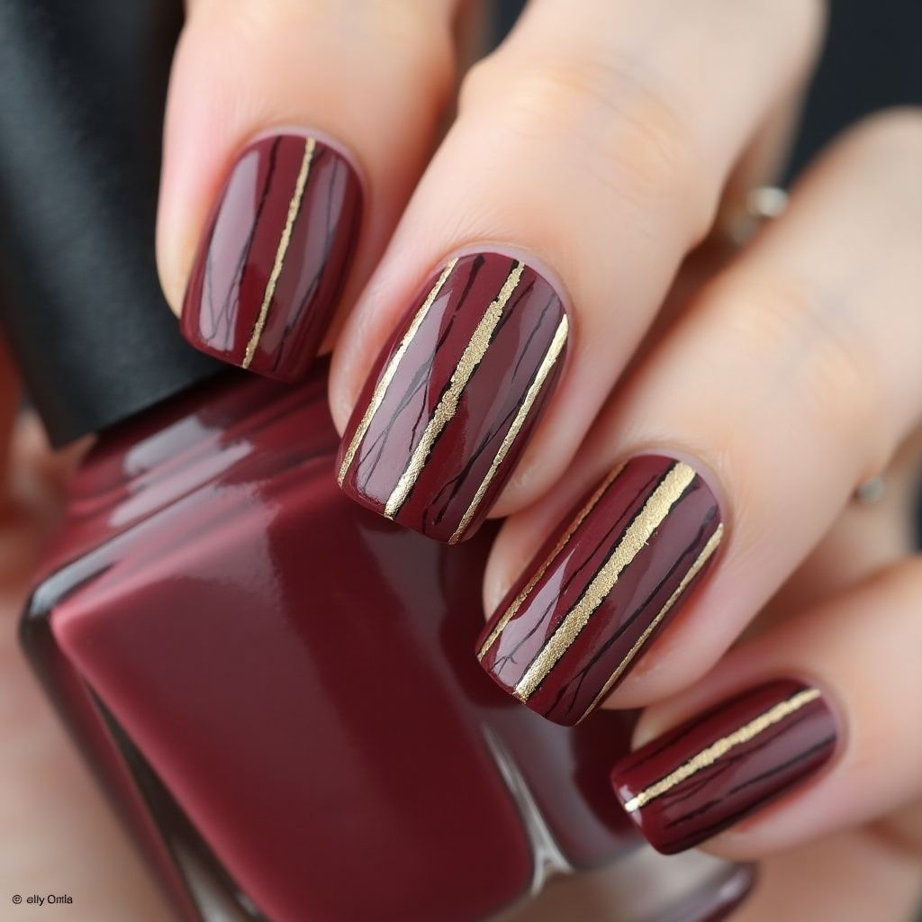 Wine Stripes And Lines Nail Design