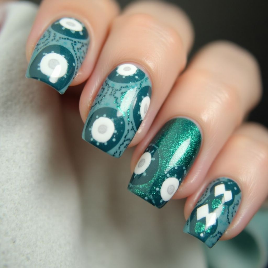 Teal Dotting Nail Design