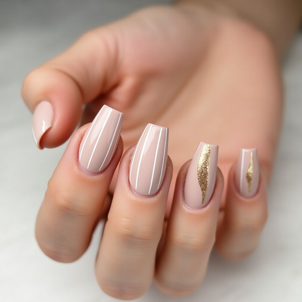 Nude Stripes And Lines Nail Design