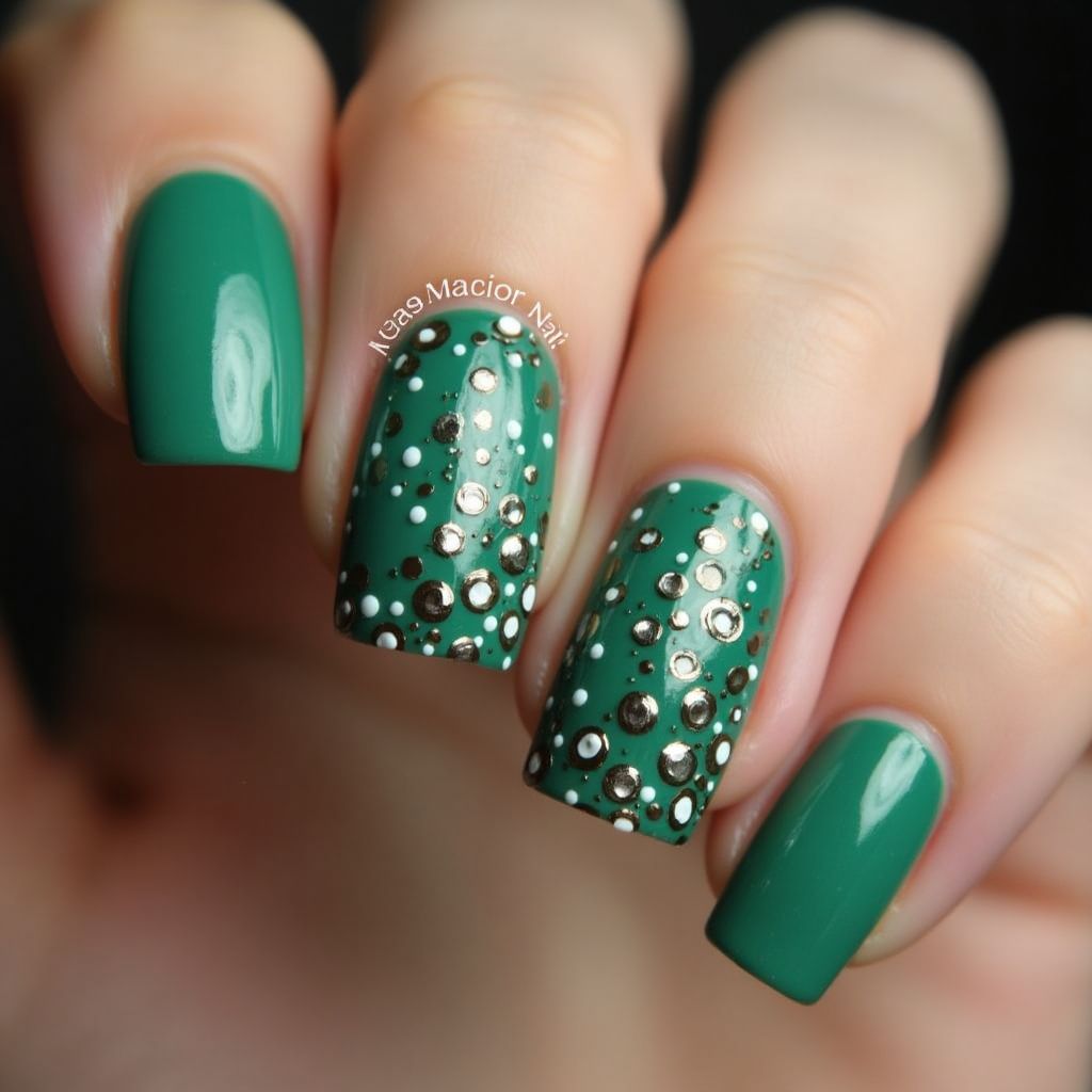 Emerald green Dotting Nail Design