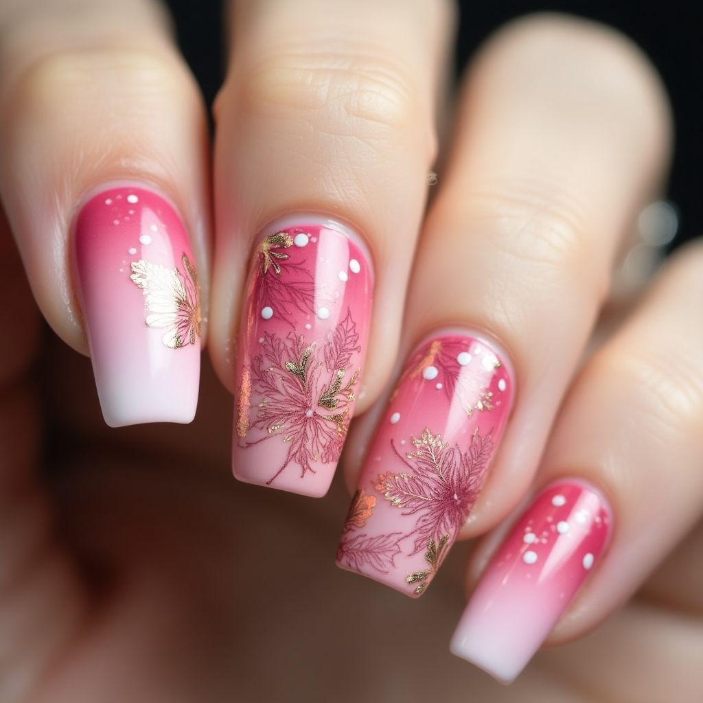 Pink Freehand Art Nail Design
