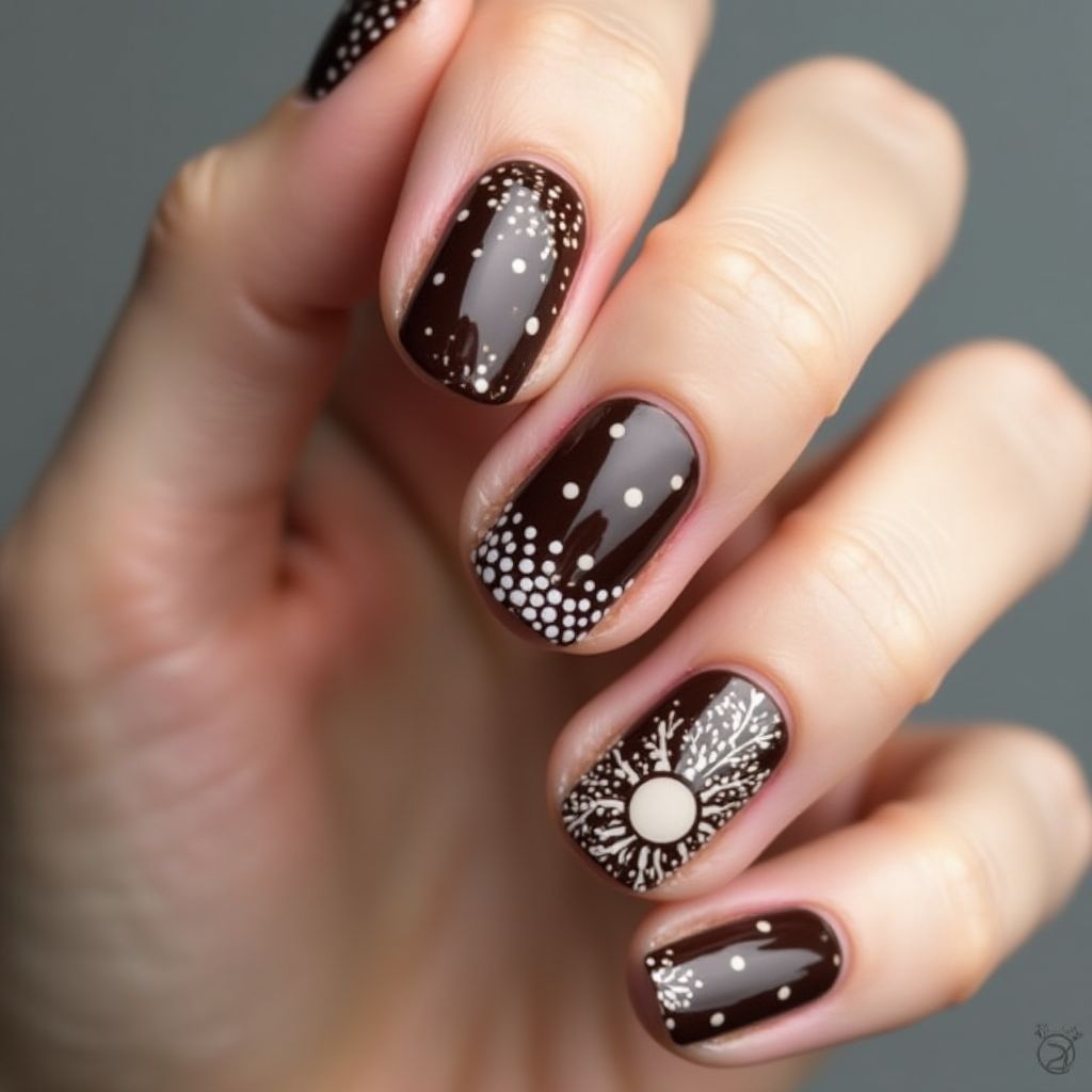 Chocolate Brown Dotting Nail Design