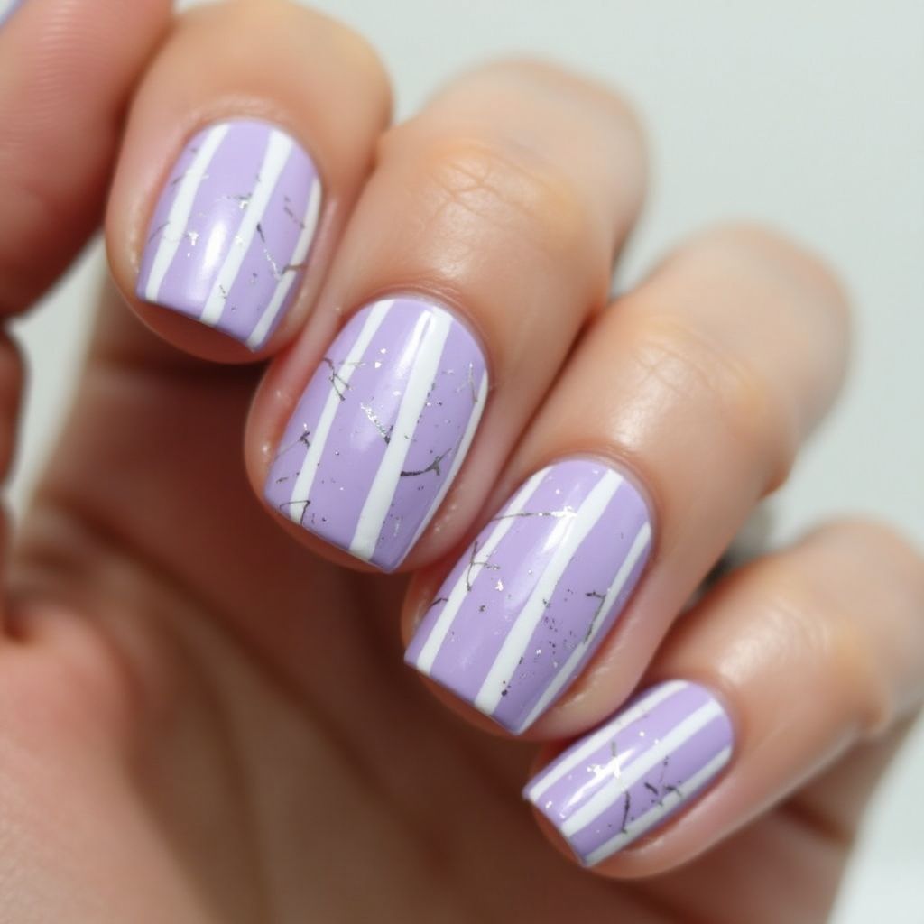 Lavender Stripes and lines Nail Design