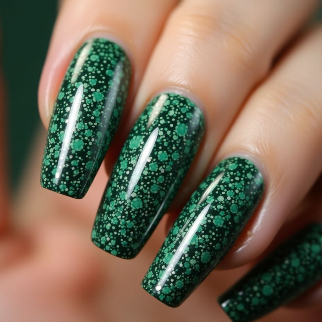 Emerald Green Dotting Nail Design