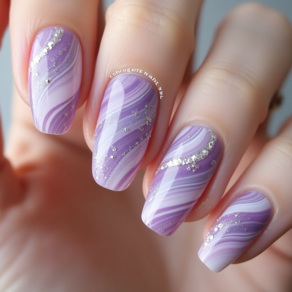 Lilac Water Marbling Nail Design