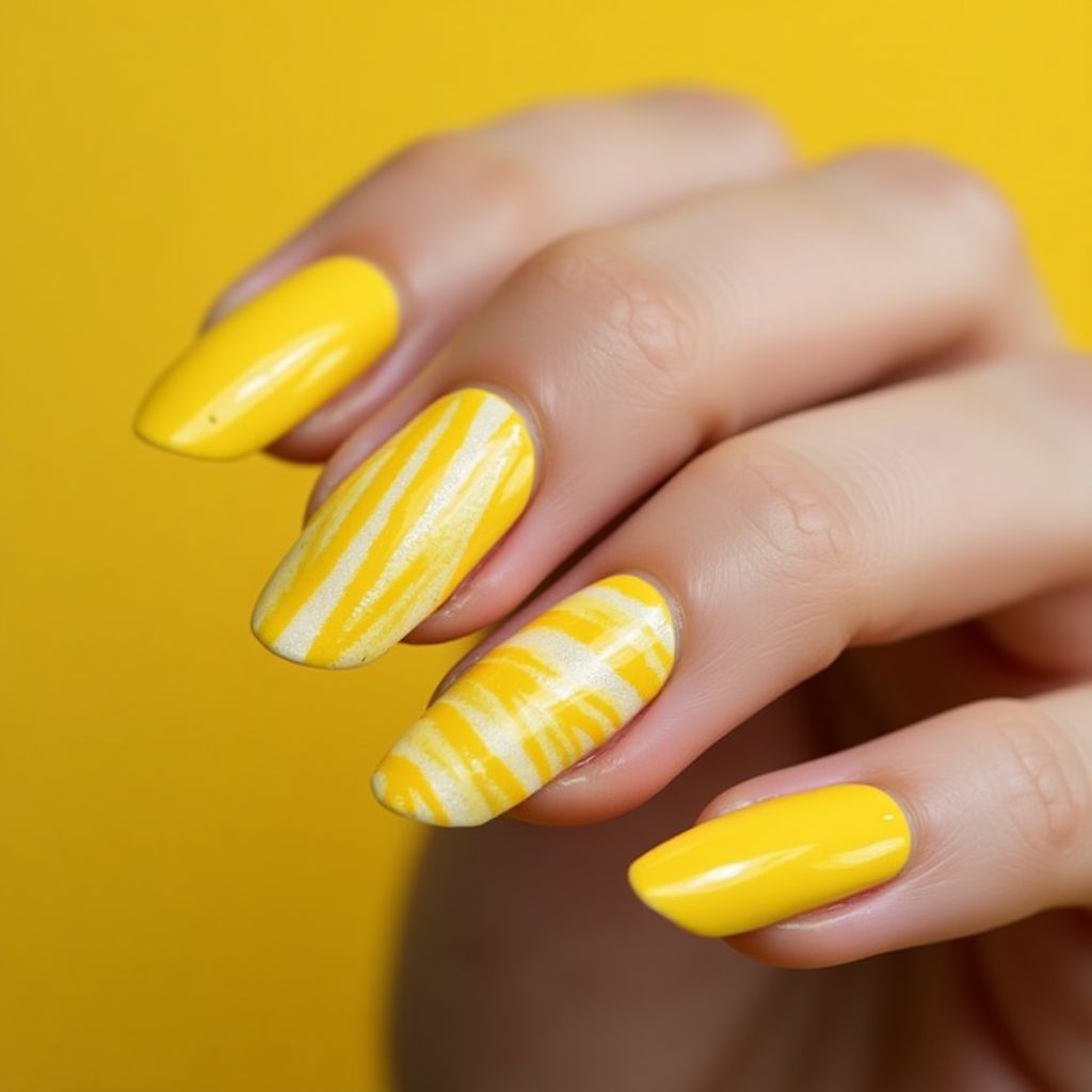 Yellow Stripes And Lines Nail Design