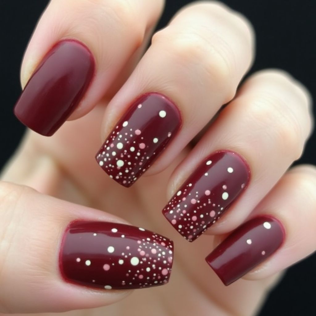 Burgundy Dotting Nail Design