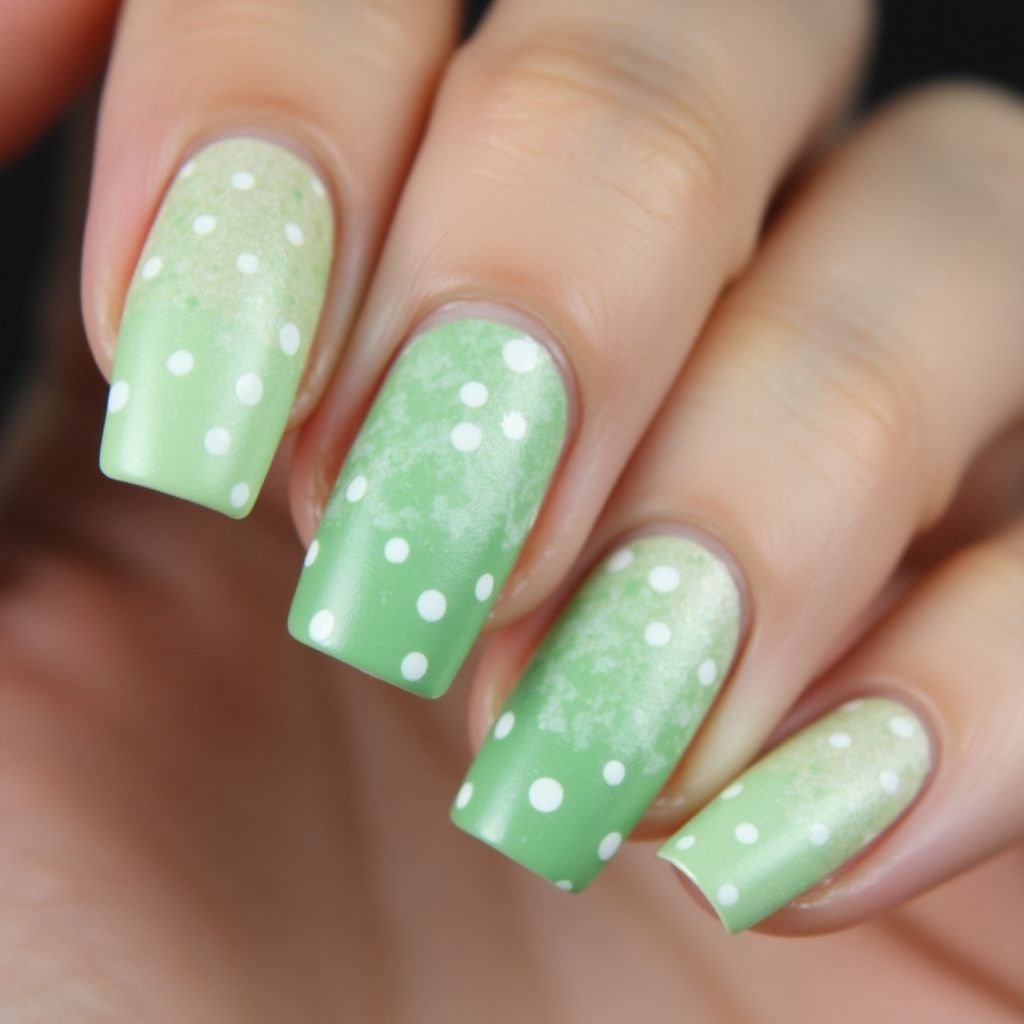 Pastel Green Dotting Nail Design