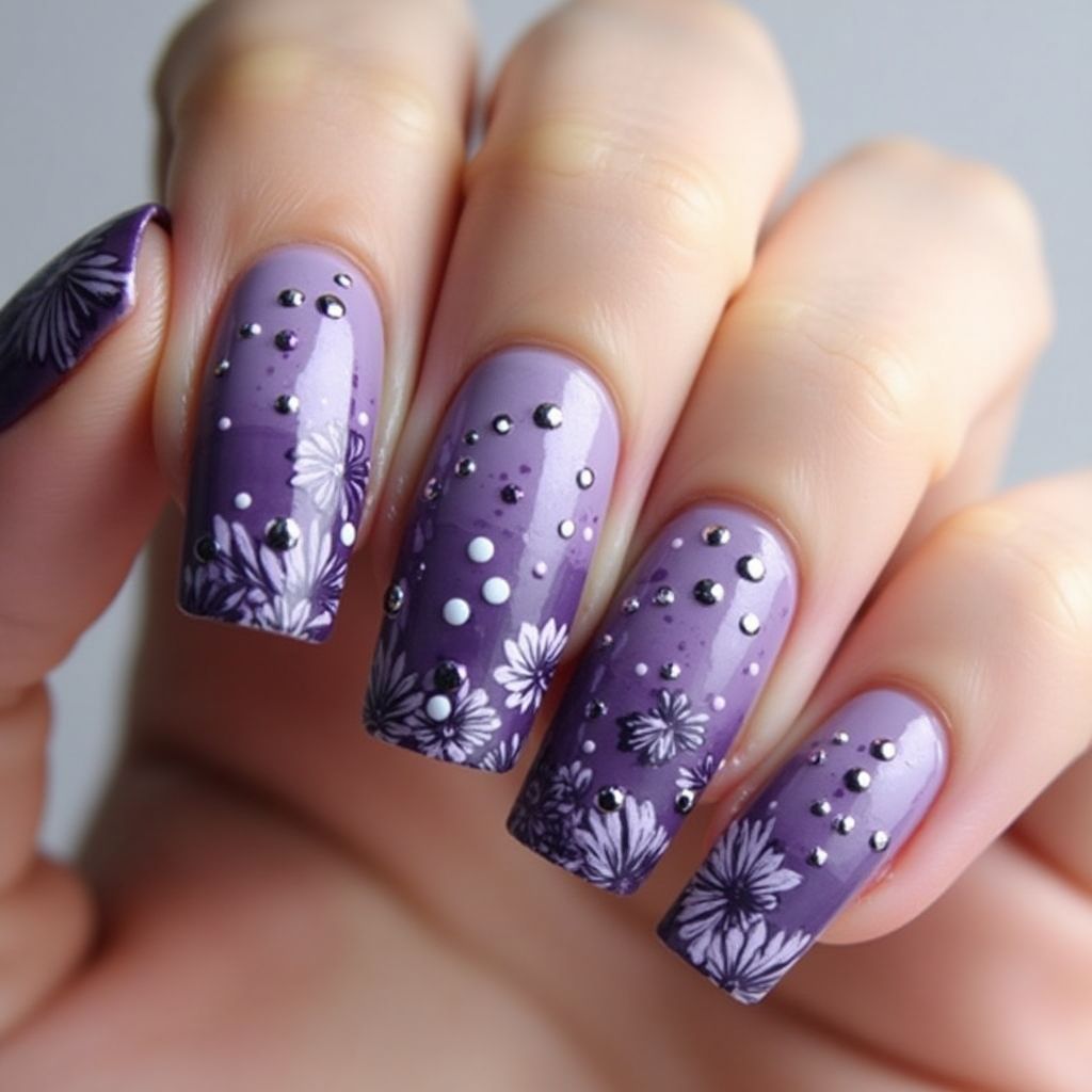 Purple Dotting Nail Design