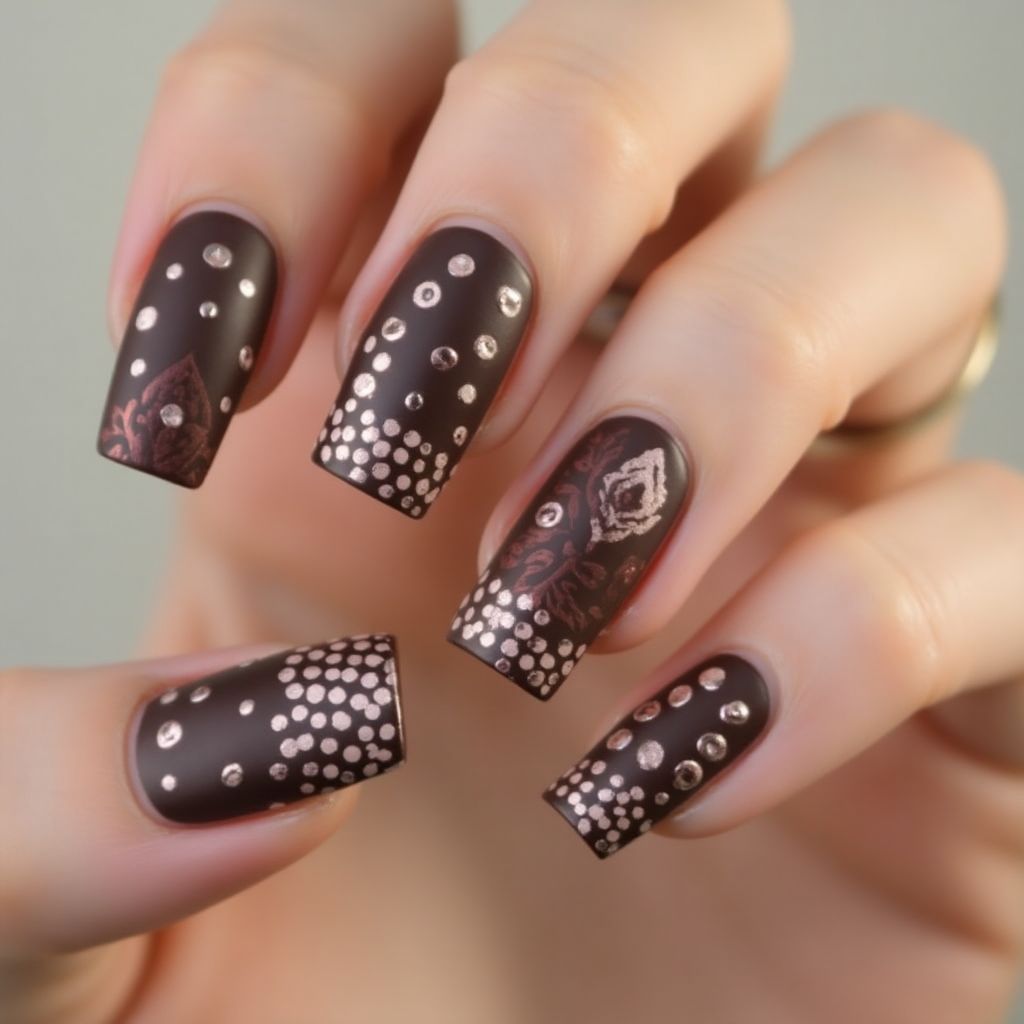 Chocolate Brown Dotting Nail Design
