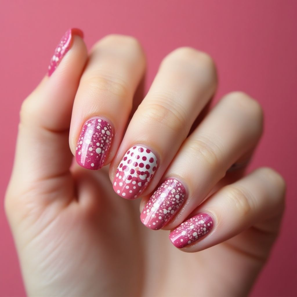 Hot Pink Dotting Nail Design