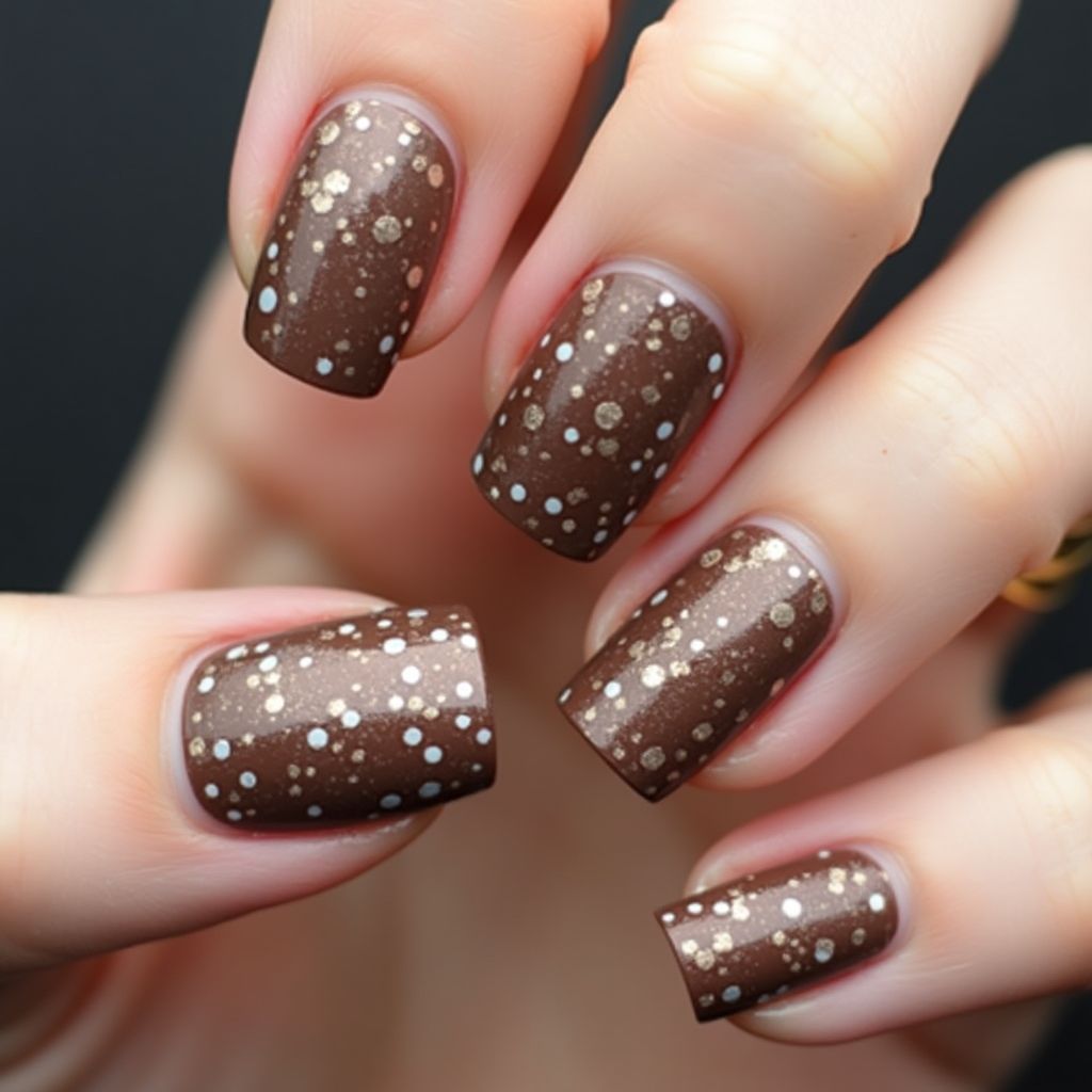 Chocolate Brown Dotting Nail Design