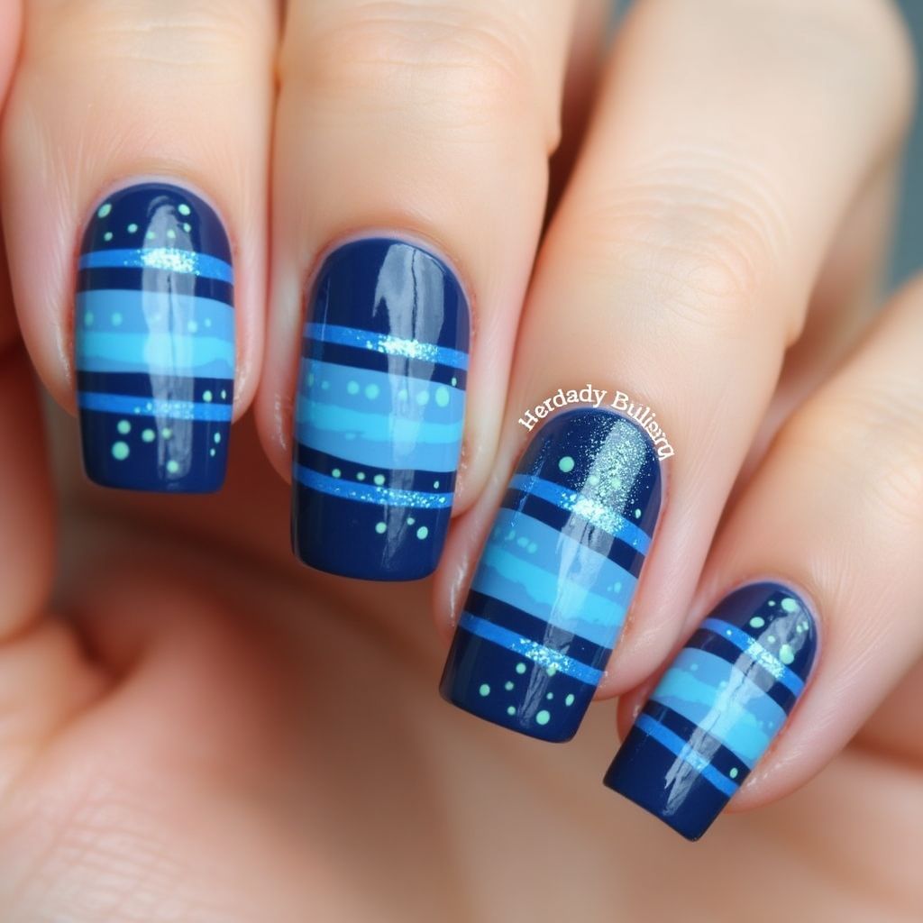 Blue Stripes And Lines Nail Design