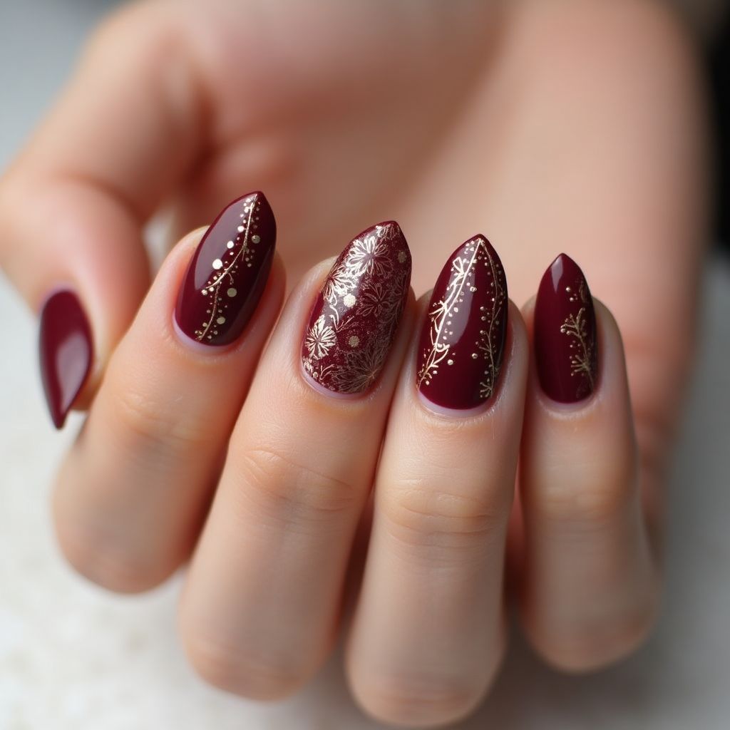 Wine Freehand art Nail Design