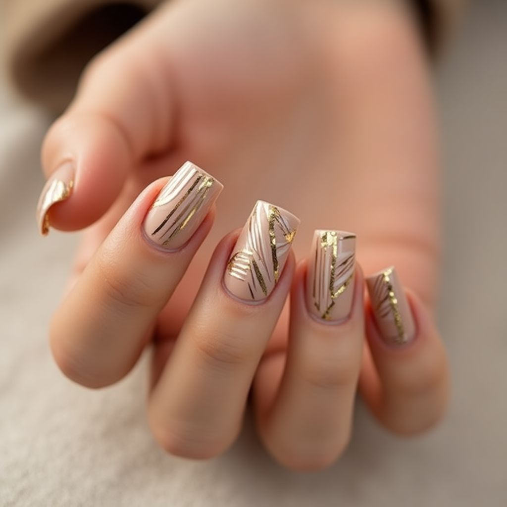 Tan Stripes And Lines Nail Design
