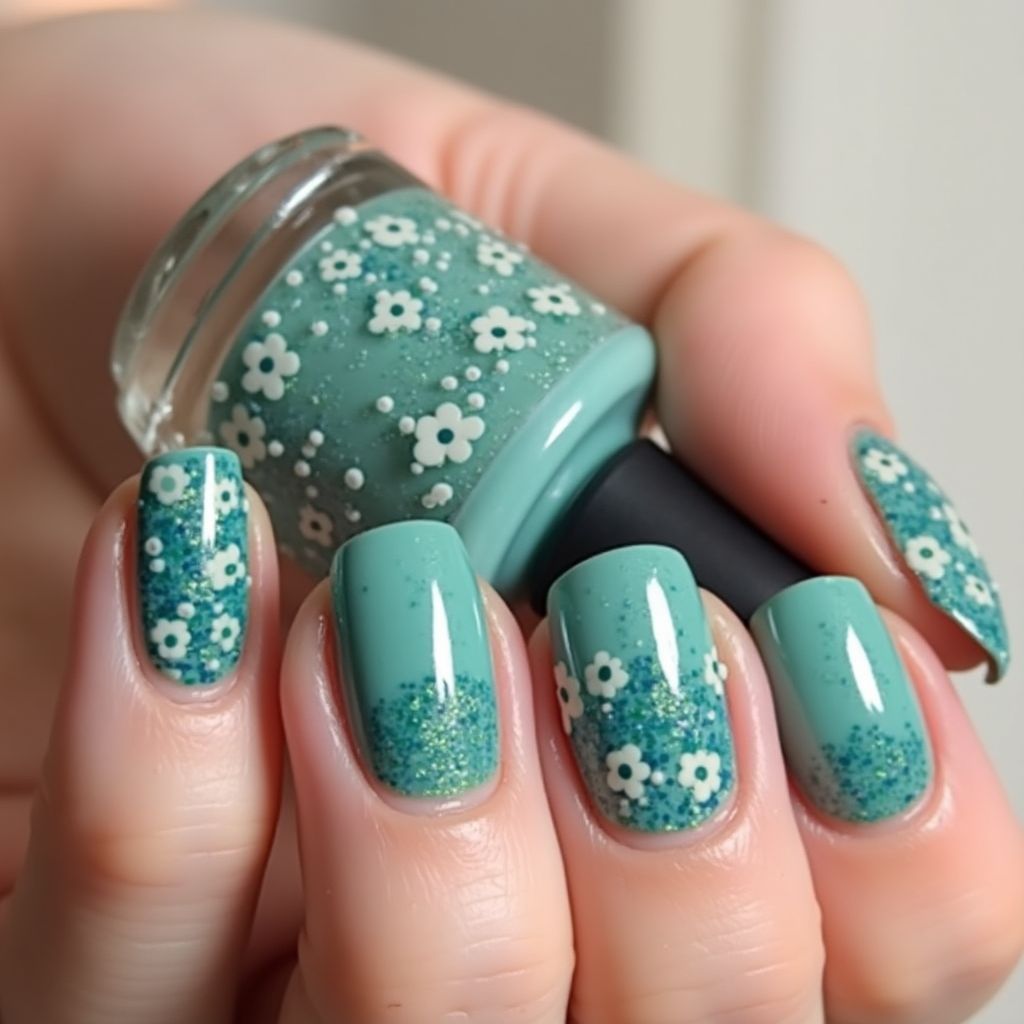 Teal Dotting Nail Design
