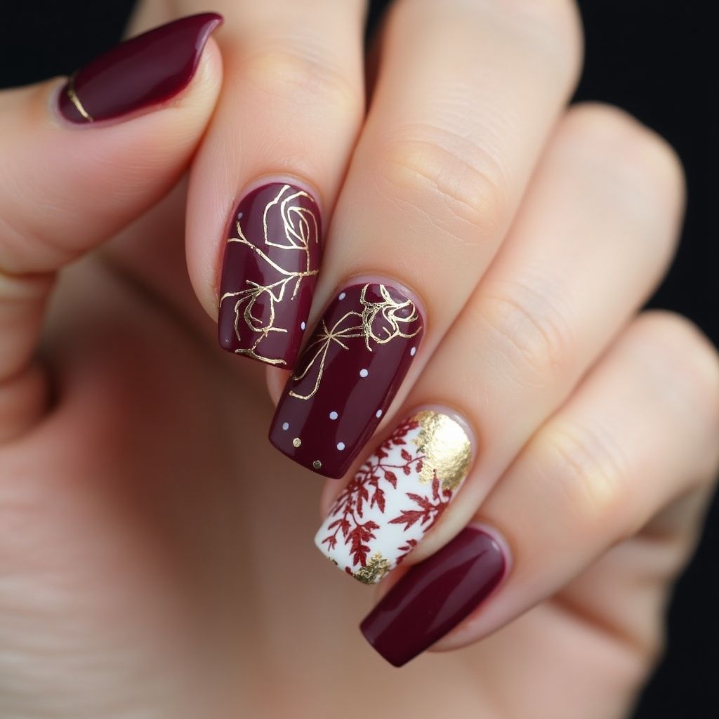 Wine Freehand Art Nail Design