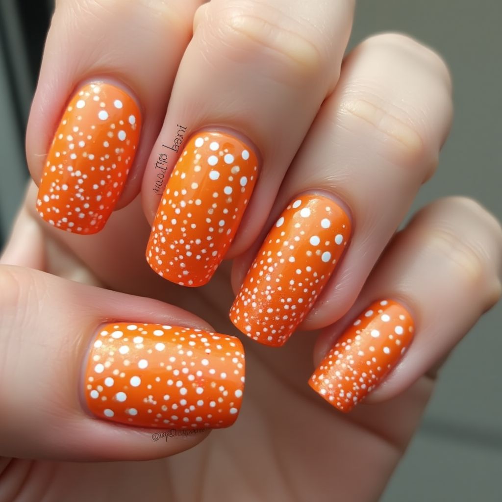 Orange Dotting Nail Design