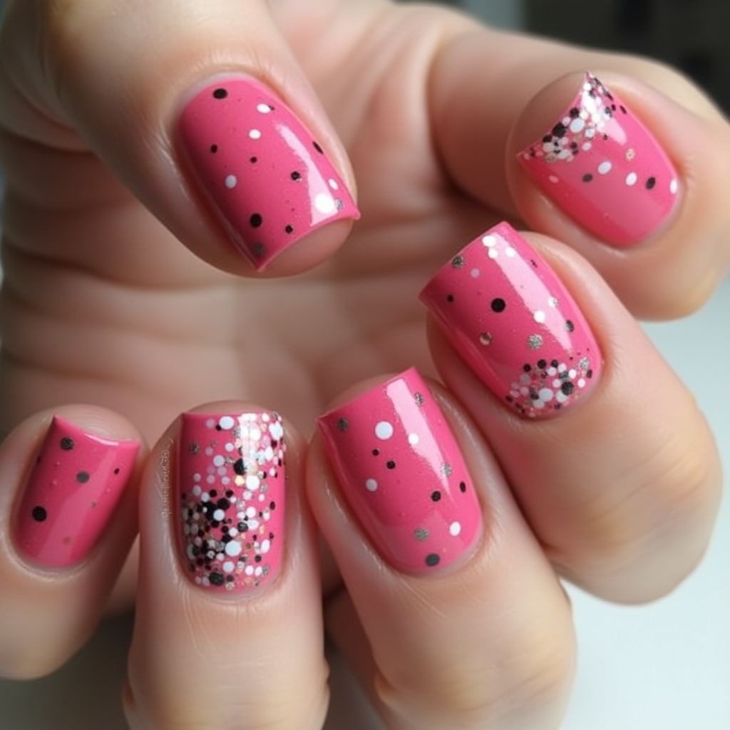 Hot Pink Dotting Nail Design