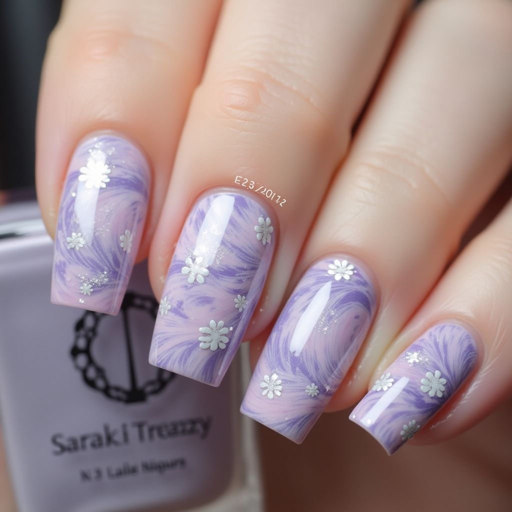 Lavender Water marbling Nail Design