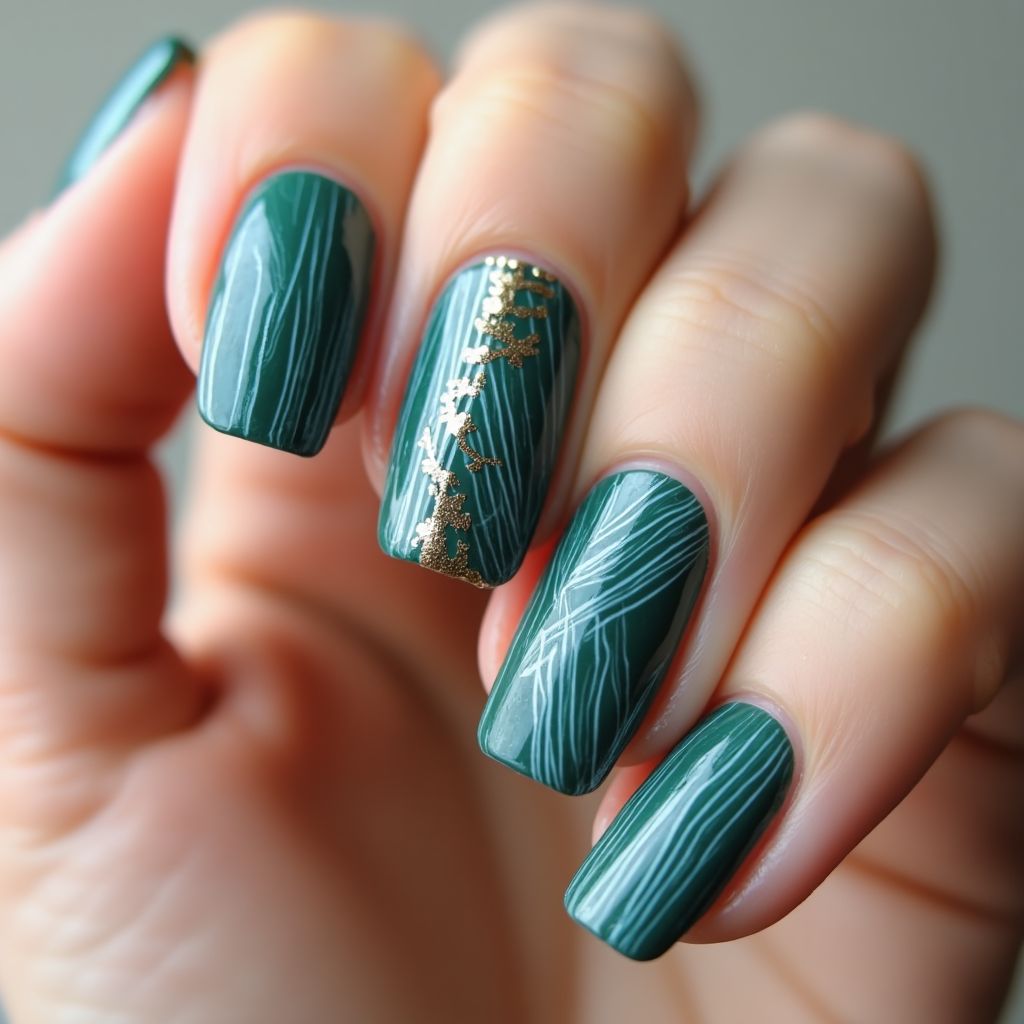 Teal Stripes And Lines Nail Design