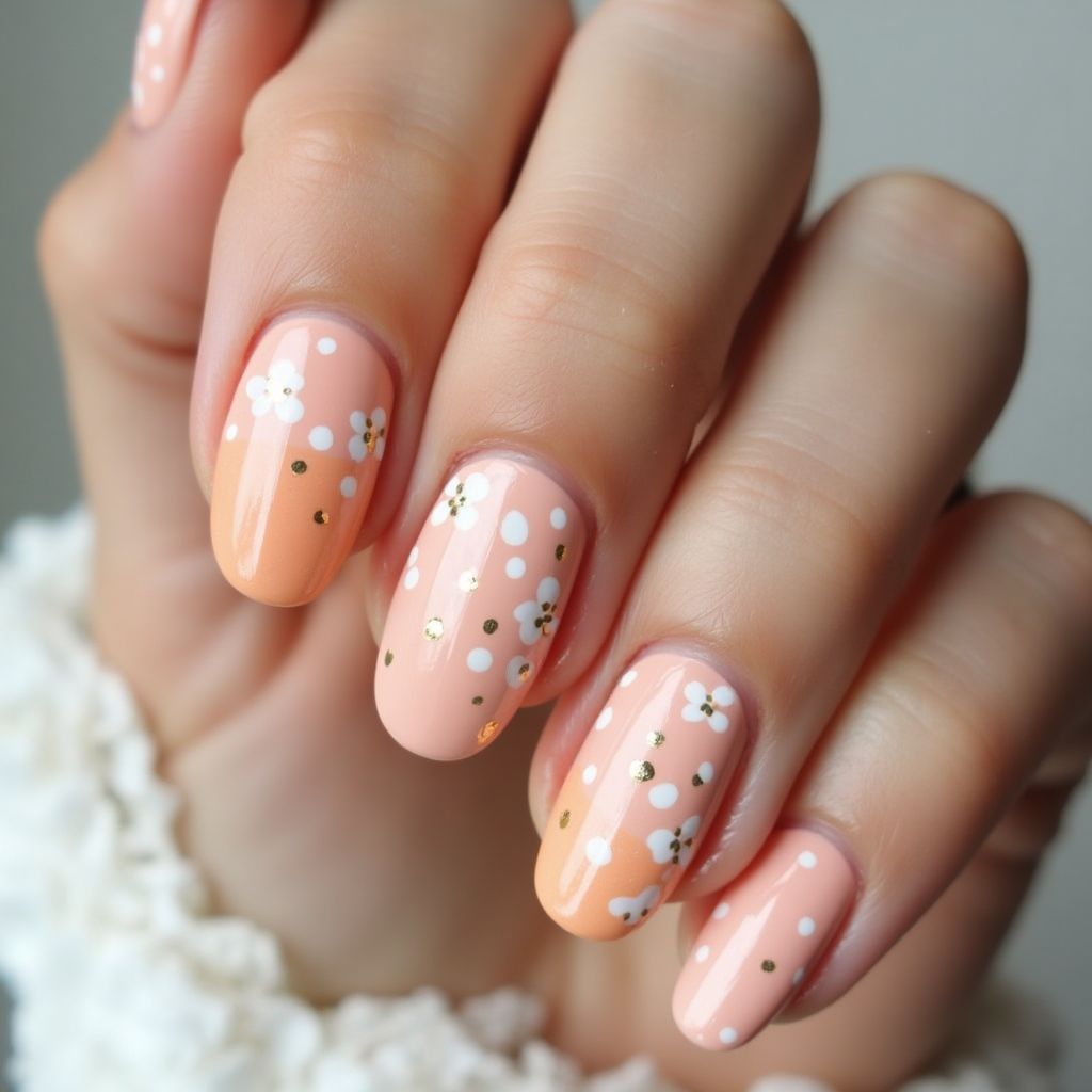 Peach Dotting Nail Design