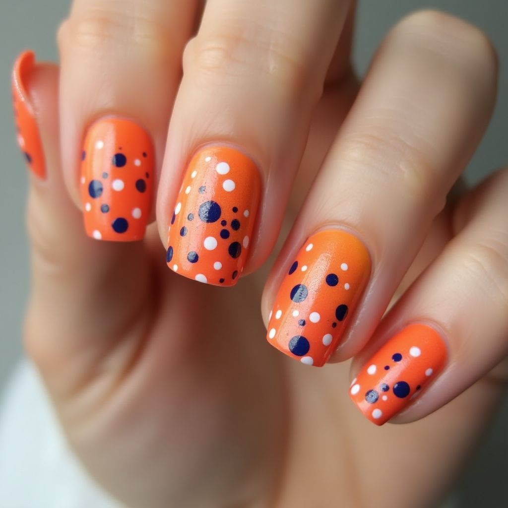 Orange Dotting Nail Design