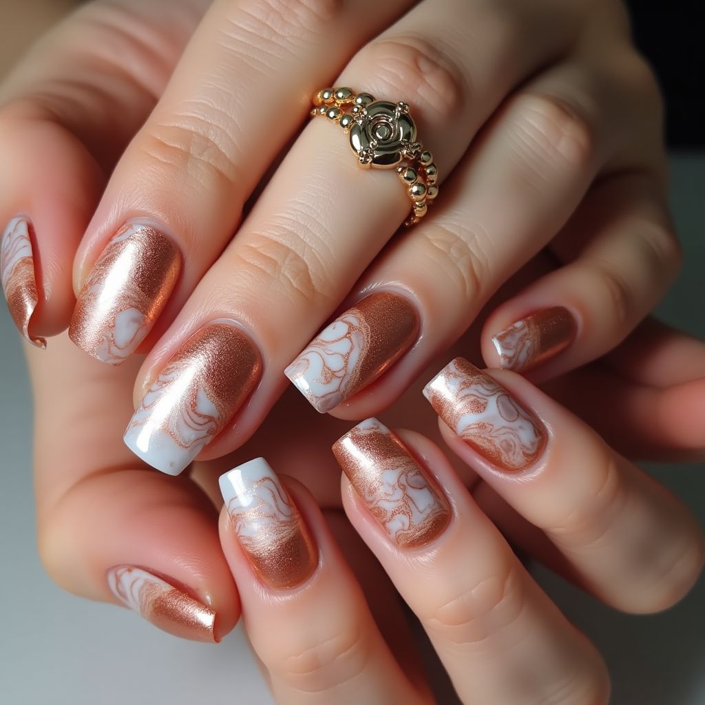 Copper Water Marbling Nail Design