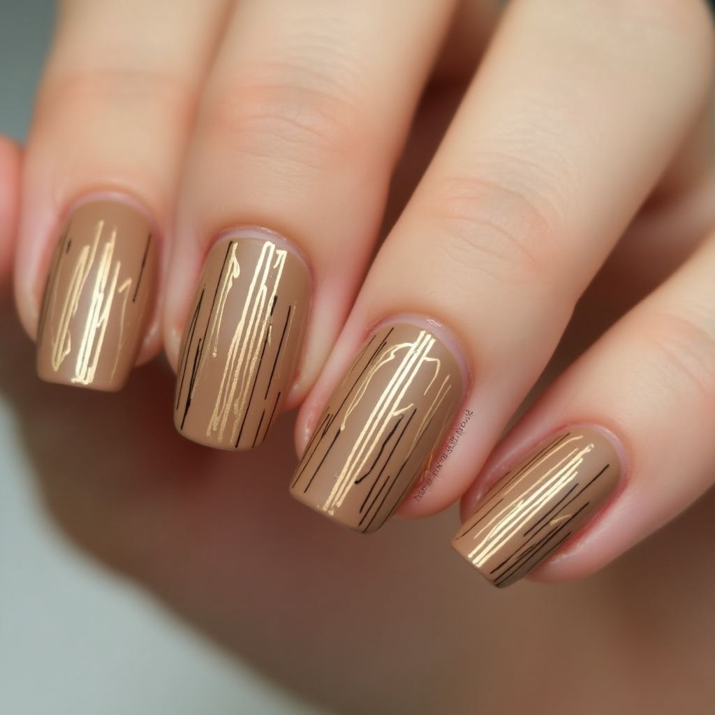 Tan Stripes And Lines Nail Design