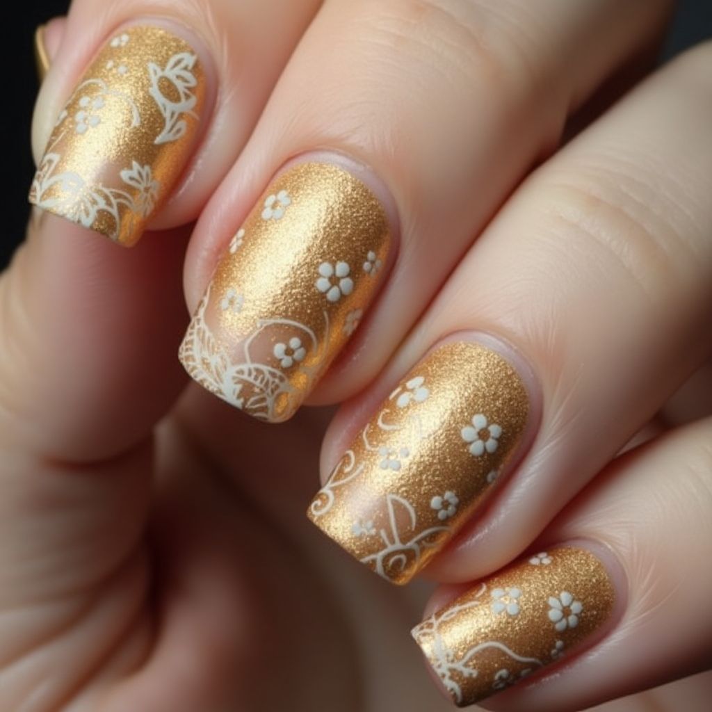 Gold Freehand Art Nail Design