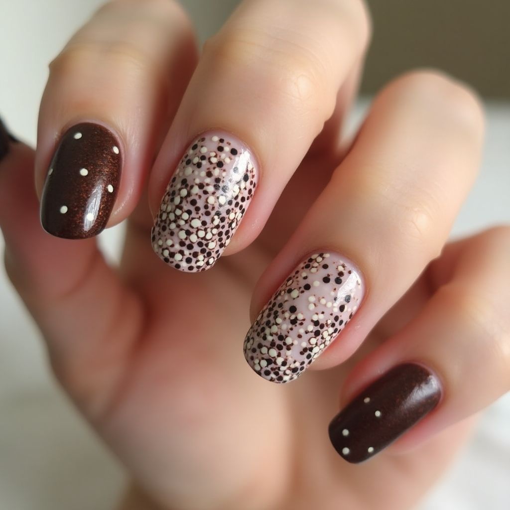 Chocolate Brown Dotting Nail Design