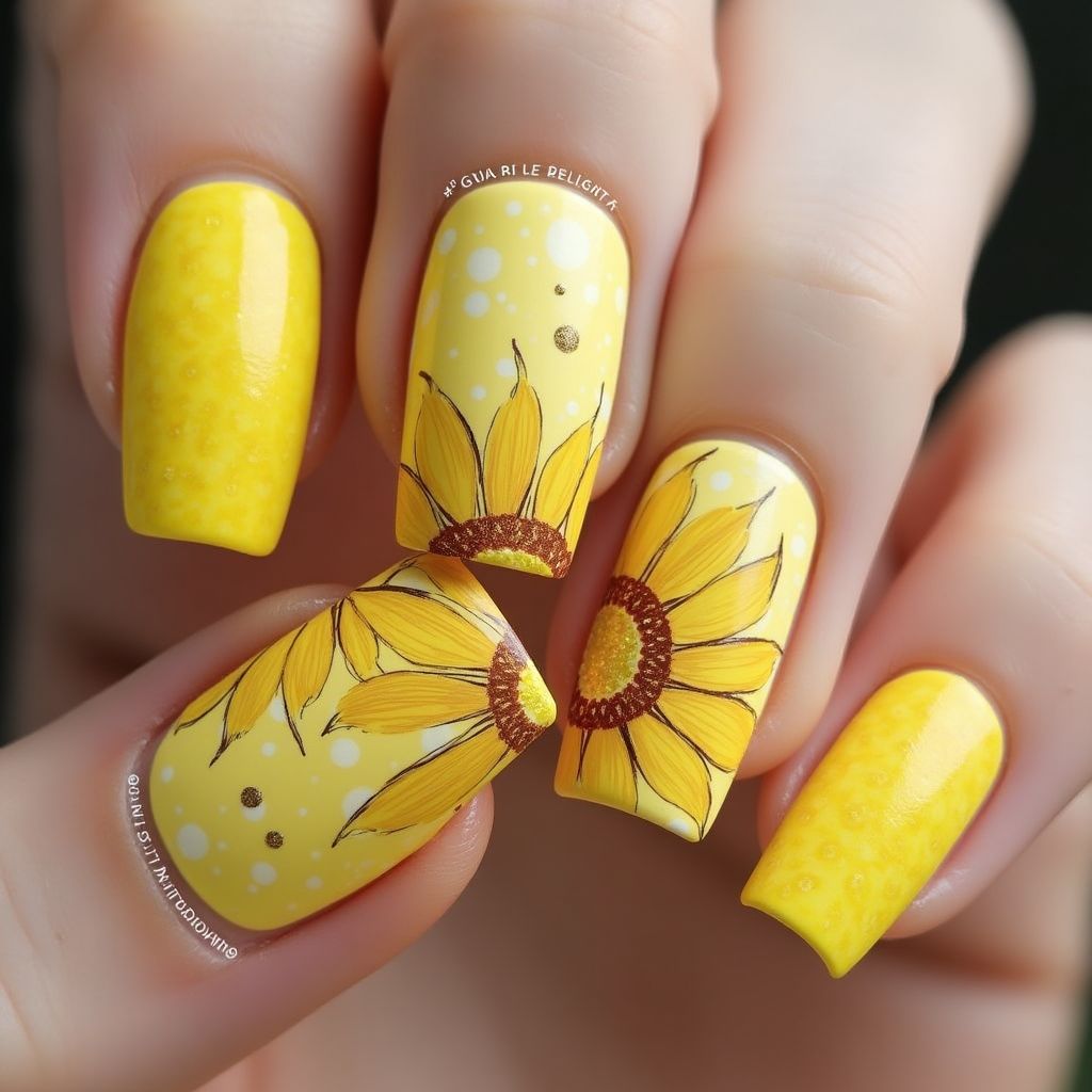 Yellow Freehand Art Nail Design