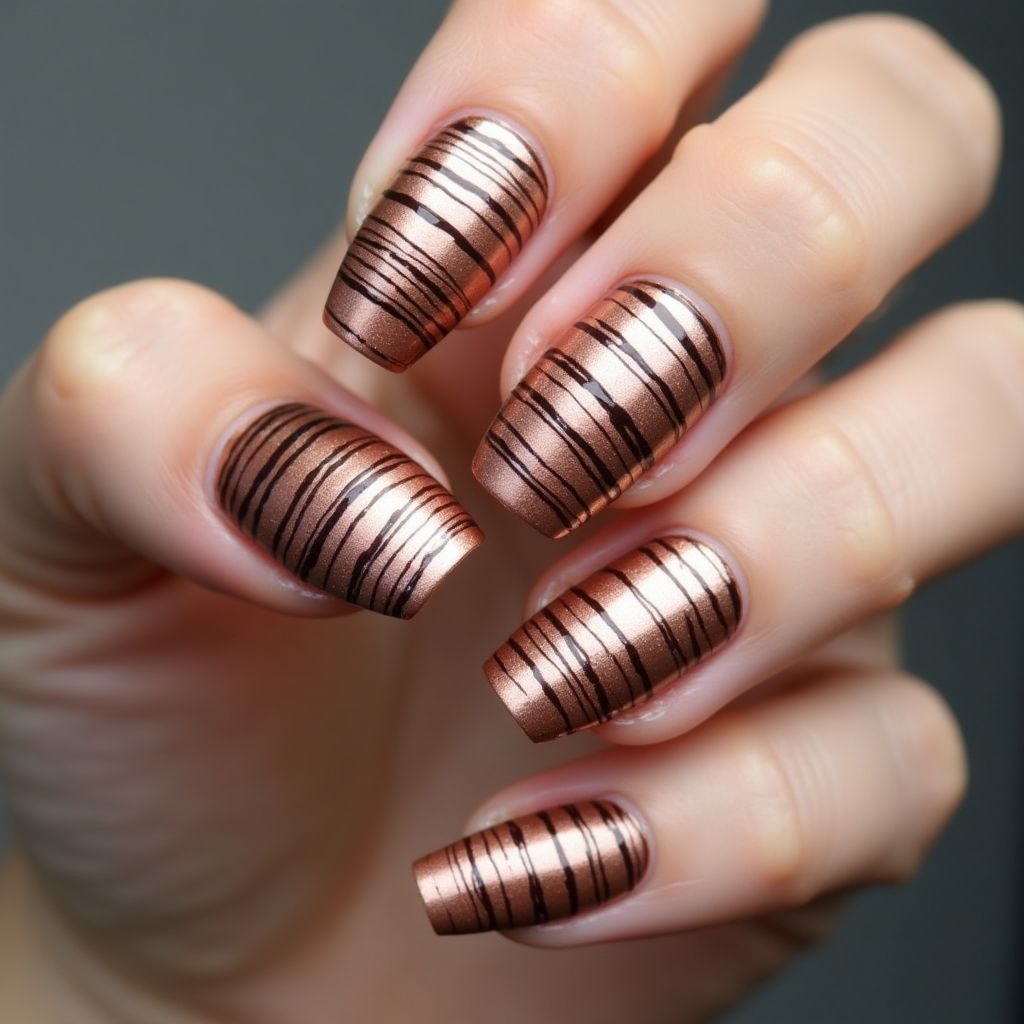 Copper Stripes And Lines Nail Design