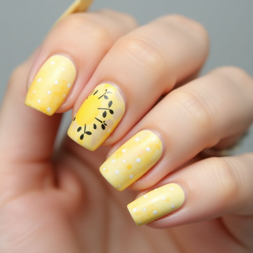 Pastel yellow Dotting Nail Design