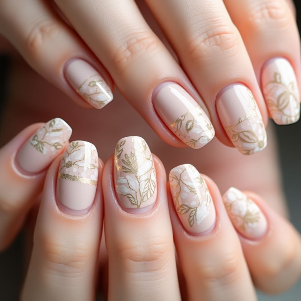 Nude Freehand Art Nail Design