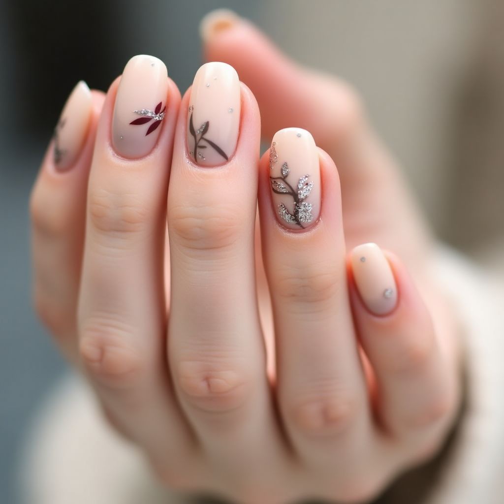 Nude Freehand Art Nail Design