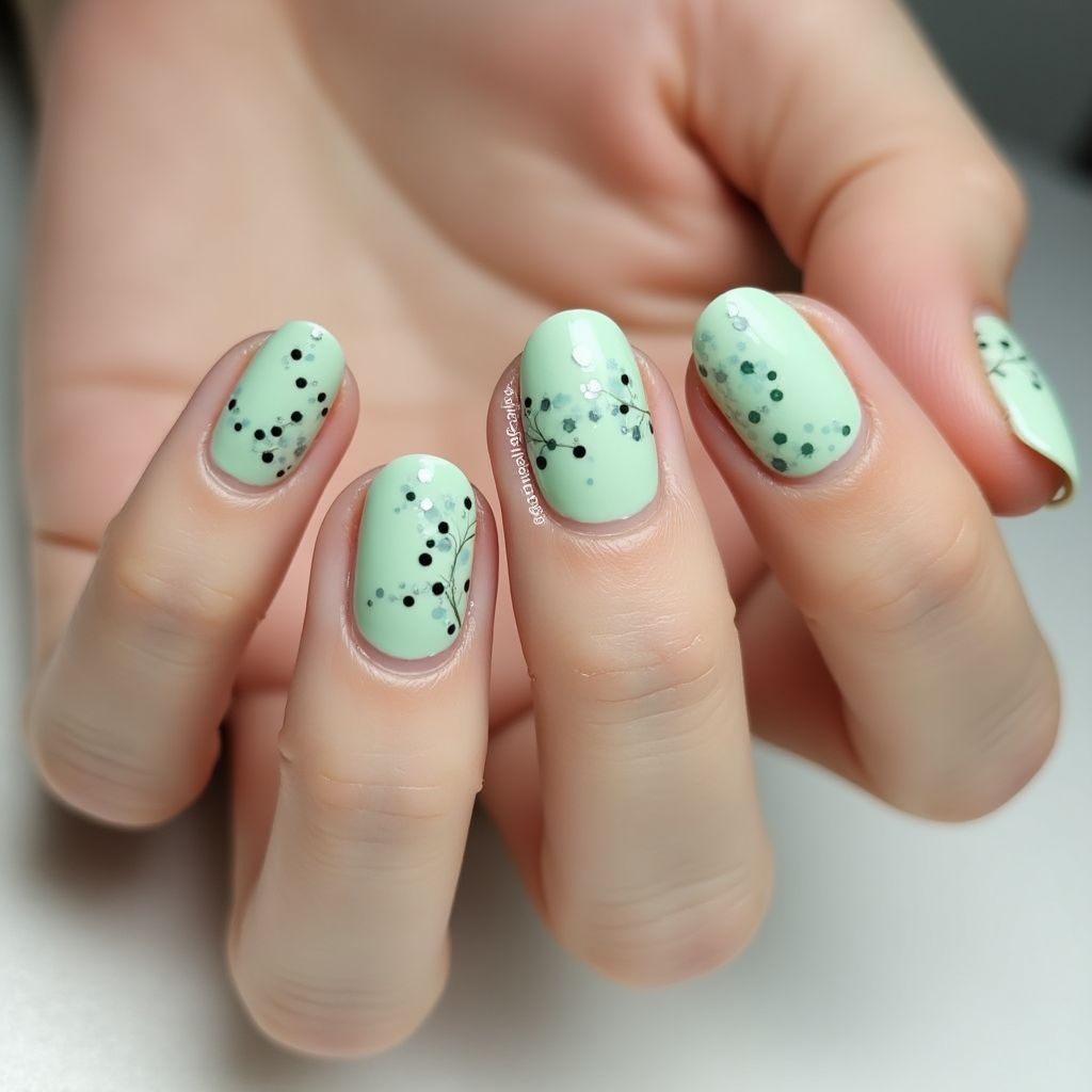 Pastel Green Dotting Nail Design